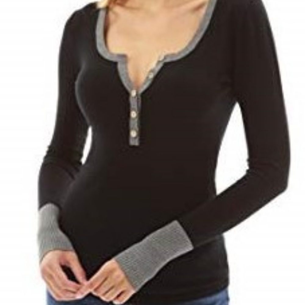PattyBoutik Notch Trim Long Sleeve Sweater